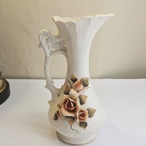 Vintage Lefton Ceramic Flower Handle Vase